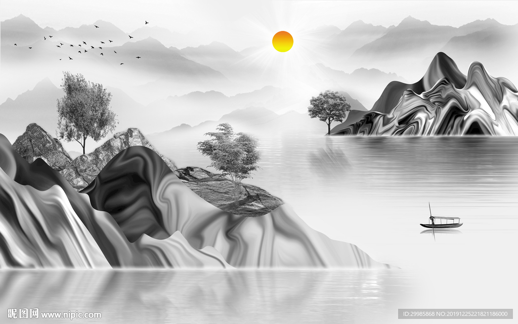 高端背景墙画山水 tif分层