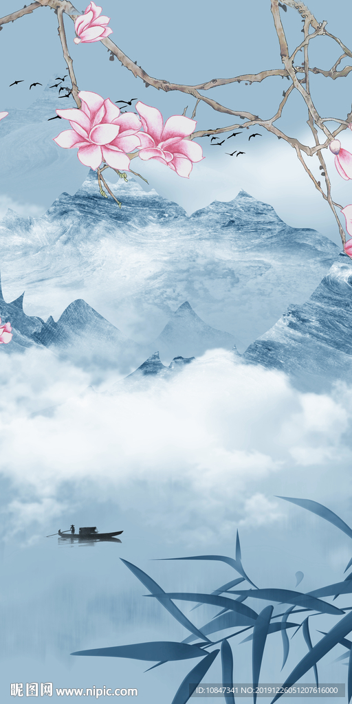 新中式新山水风景画 TIF分层