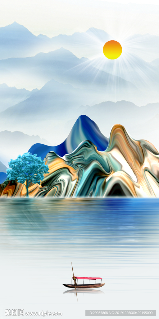 简约山水高清画 tif分层