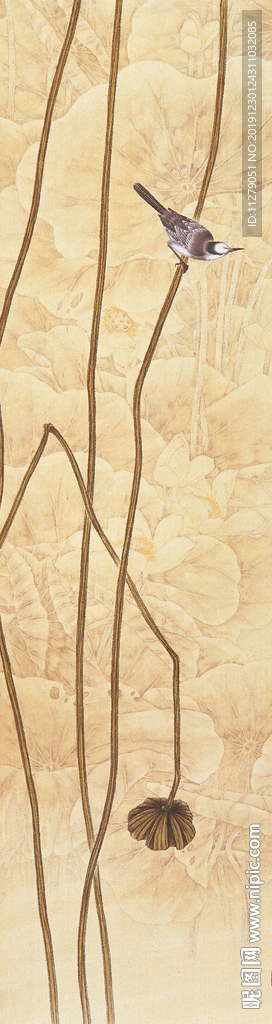 轻奢禅意莲藕花鸟画