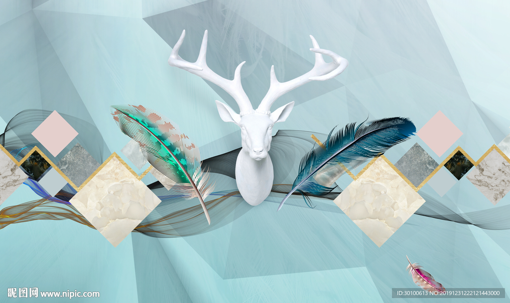 白鹿羽毛装饰画 TIF分层