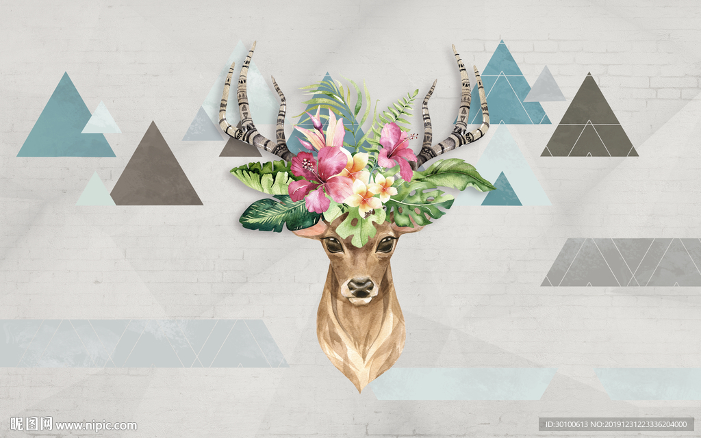 高清鹿头 装饰画 TIF分层