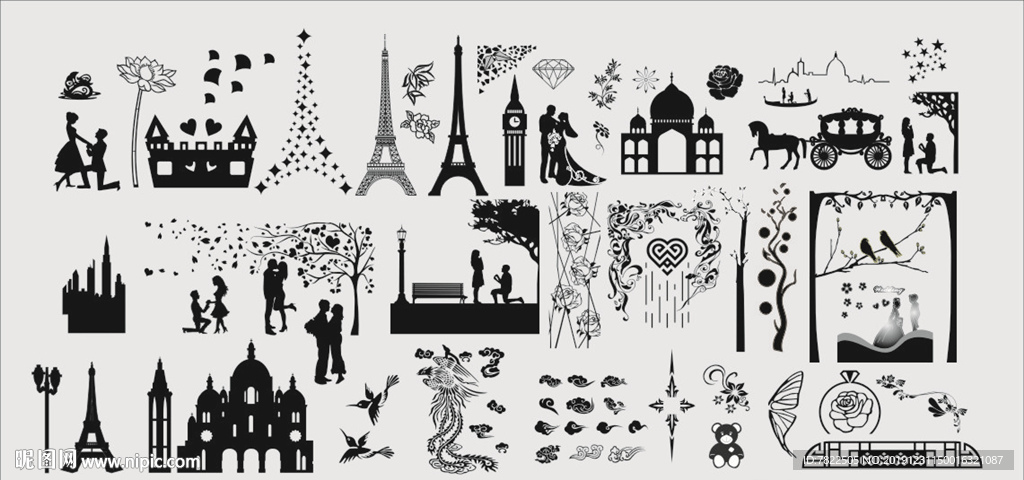 人物剪影 铁塔 矢量图案