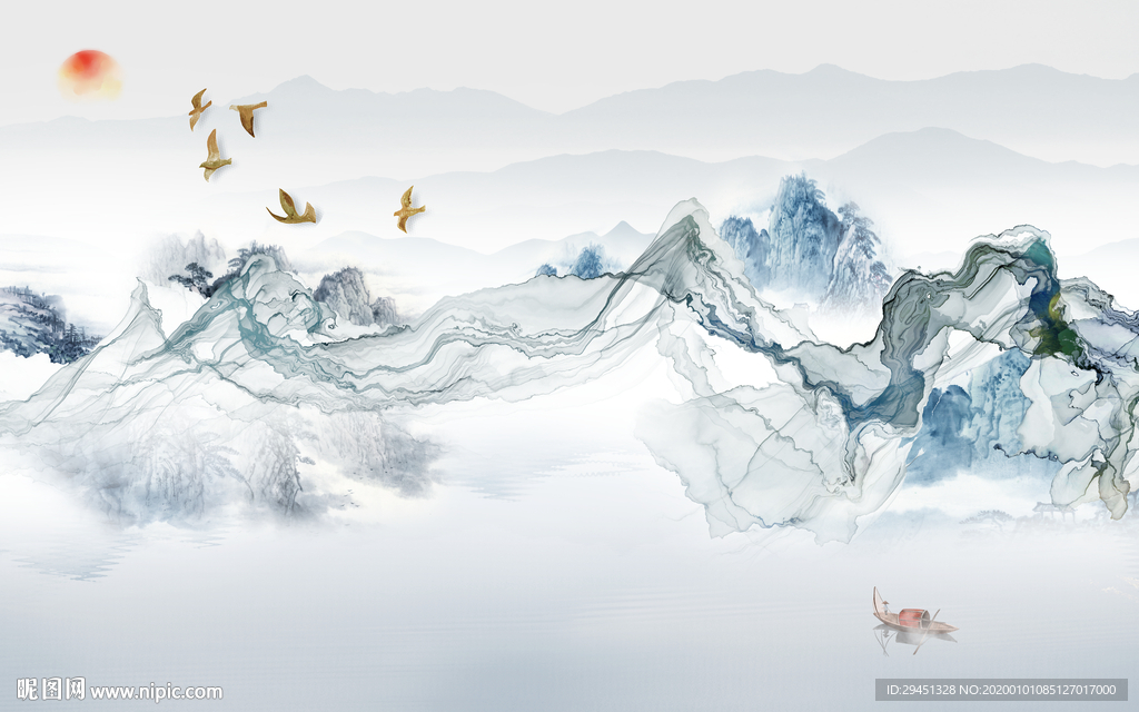 国画山水中国风画 TIF分层