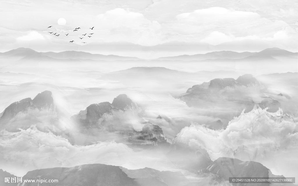 中式中国风山水画 TIF分层