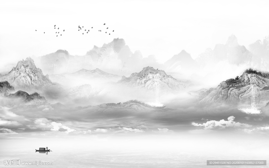 灰色 现代风山水画 TIF分层