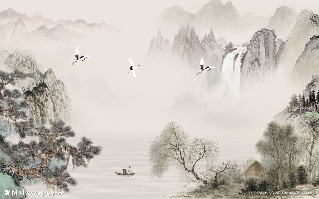 国画山水电视背景 TIF分层