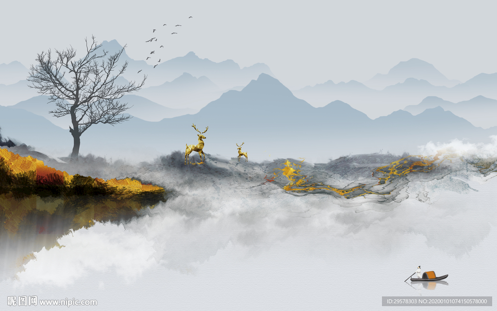 中式山水电视背景 TIF分层