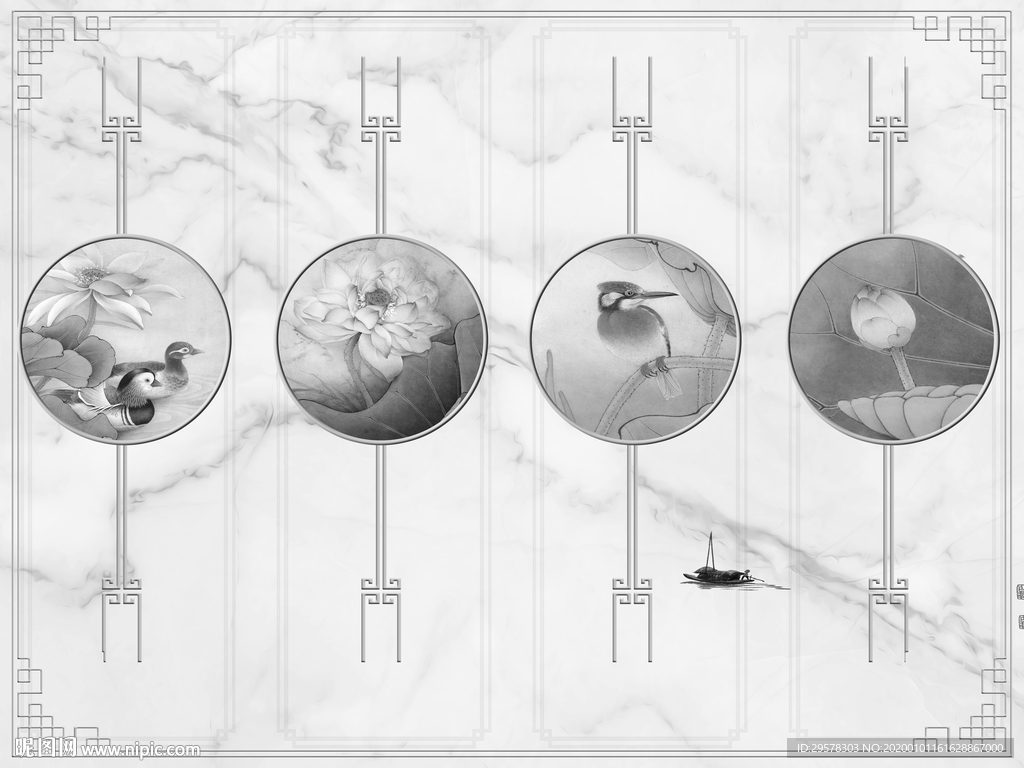 最新山水画背景墙 TIF分层