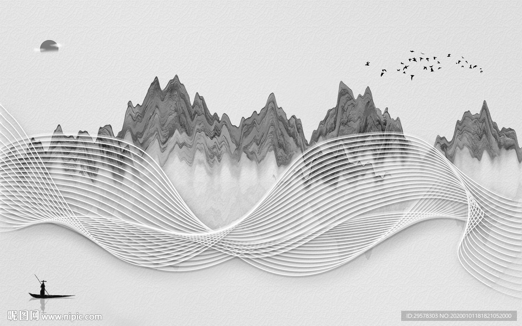 中国风山水画背景墙 TIF分层