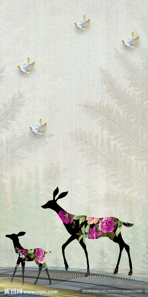 麋鹿新品玄关画 TIF分层