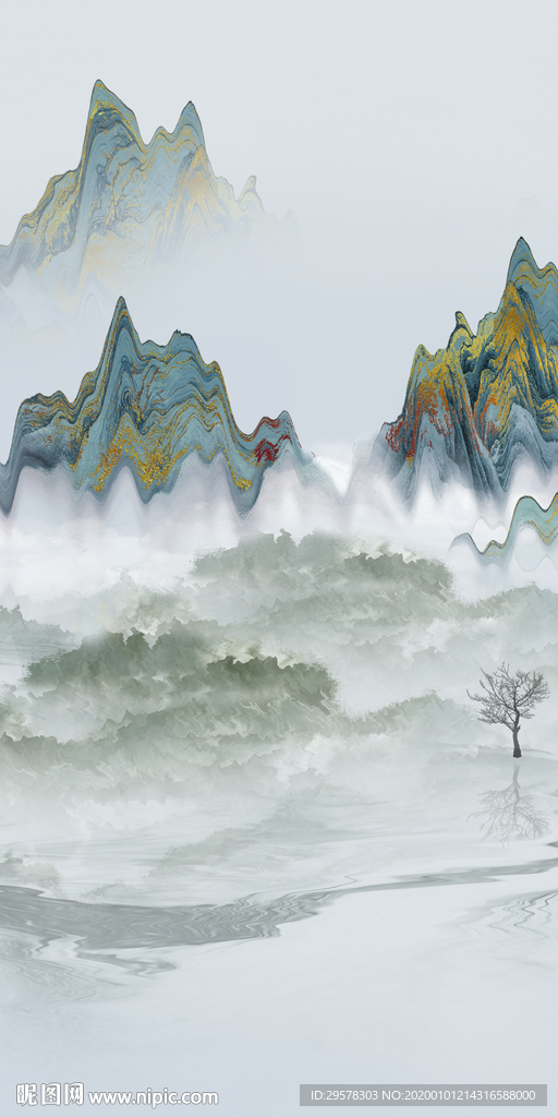 高级新玄关山水图 TIF分层