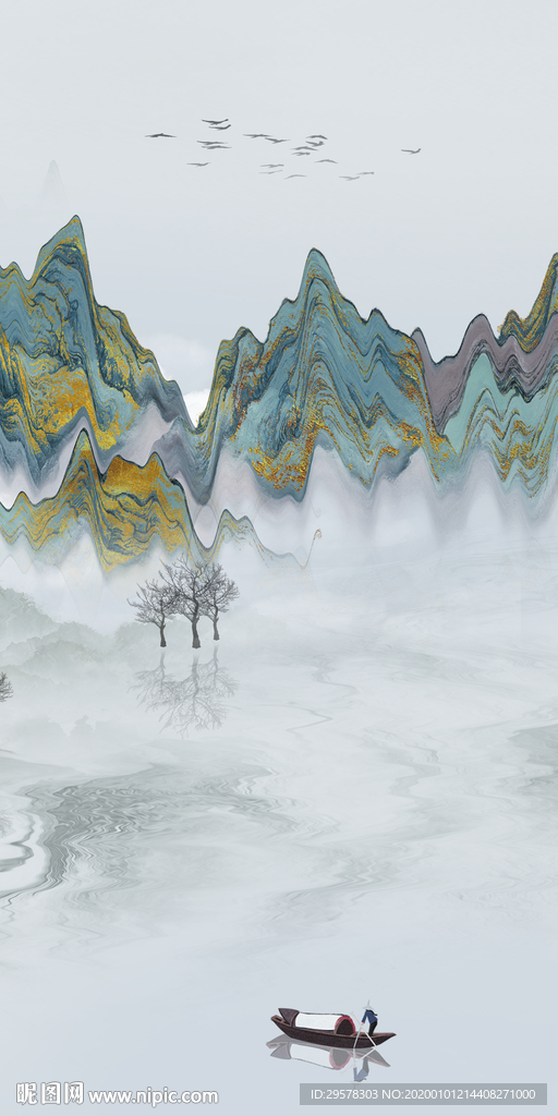 新中式新玄关山水图 TIF分层