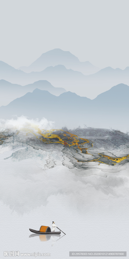 豪华 新玄关山水图 TIF分层