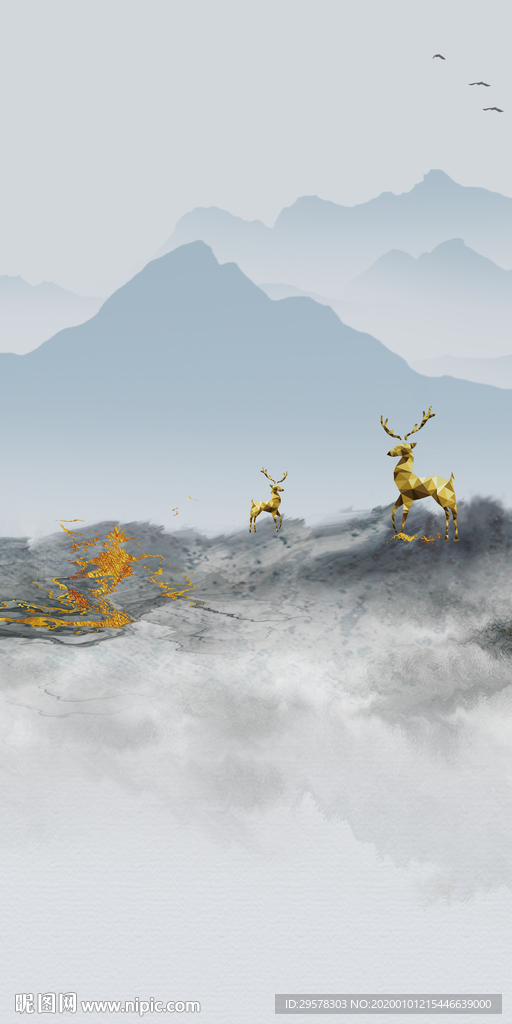 高清新玄关山水图 TIF分层