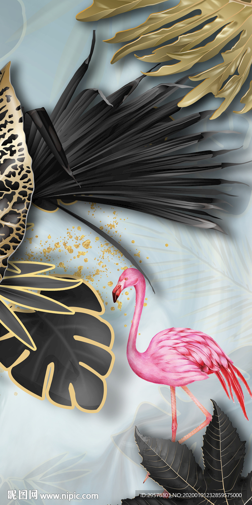 火烈鸟新品玄关画 TIF分层