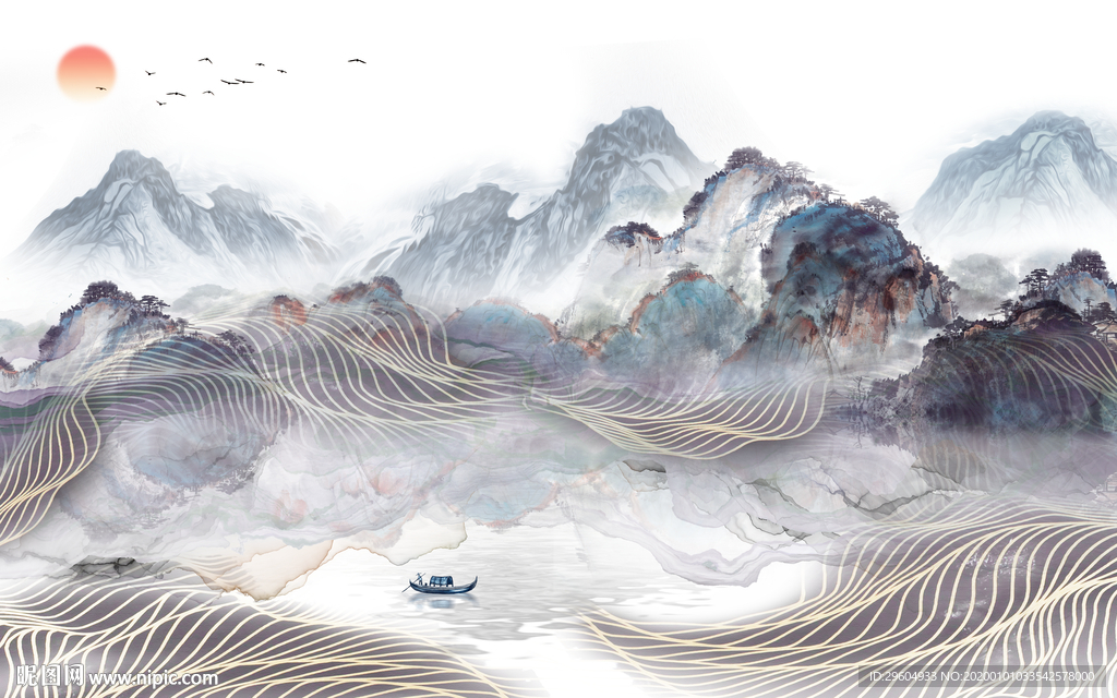 中国风山水意境国画 TIF分层