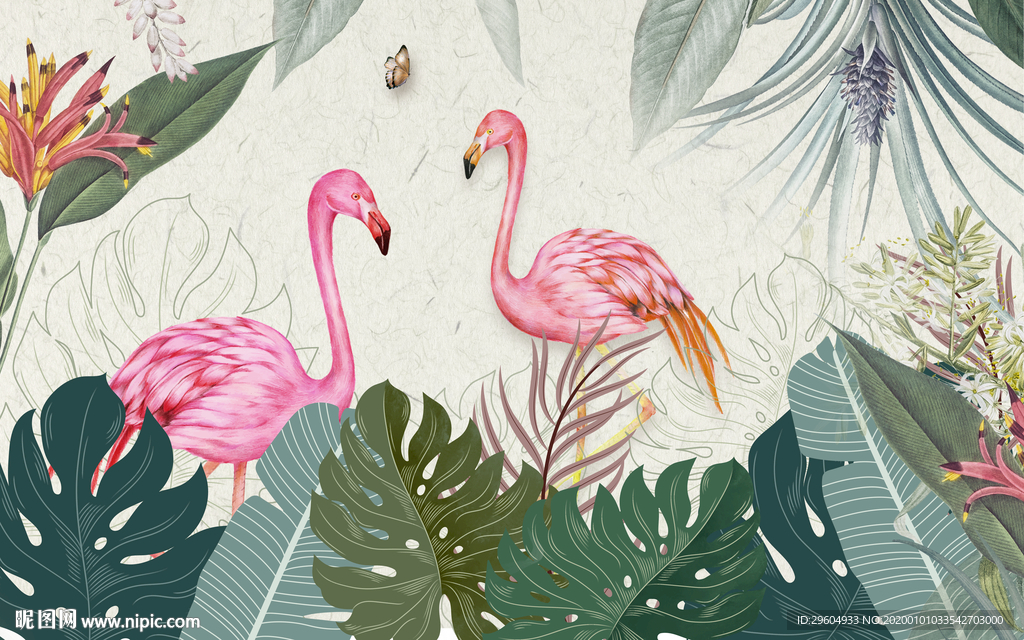 火烈鸟北欧背景墙画 TIF分层