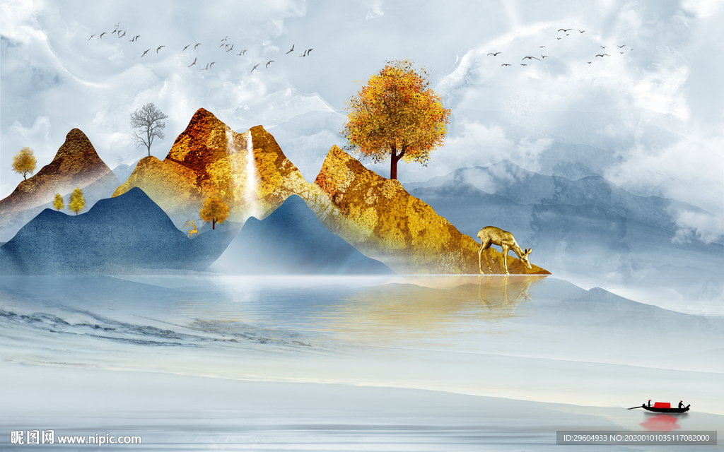 金山山水意境国画 TIF分层