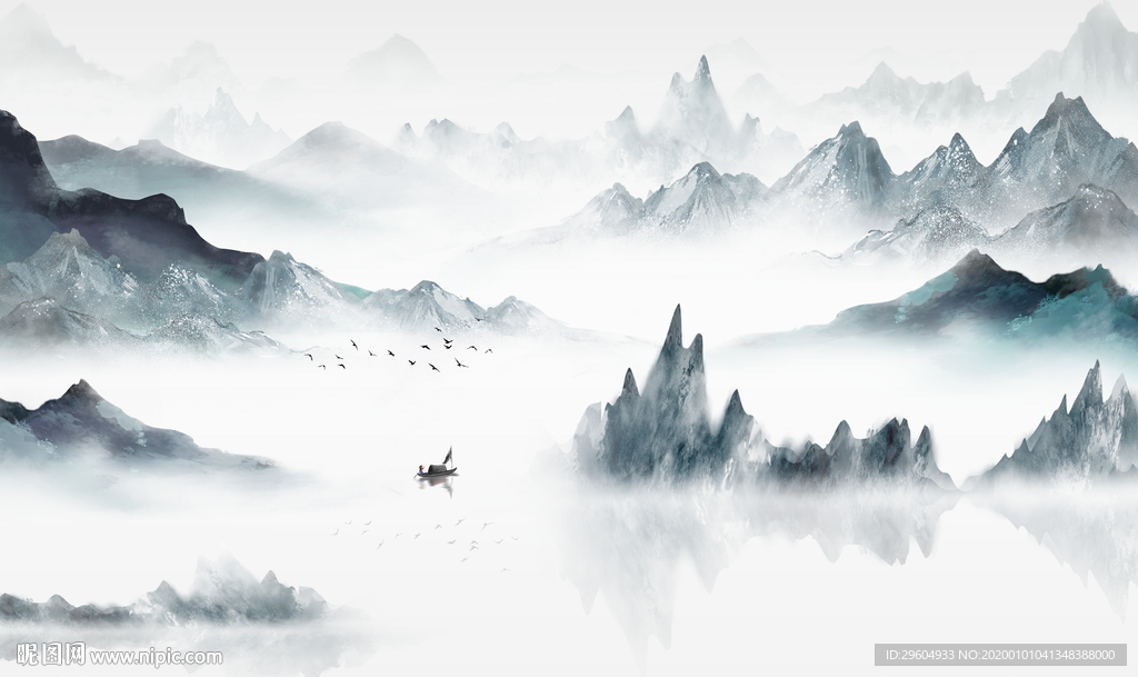 中式山水意境国画 TIF分层