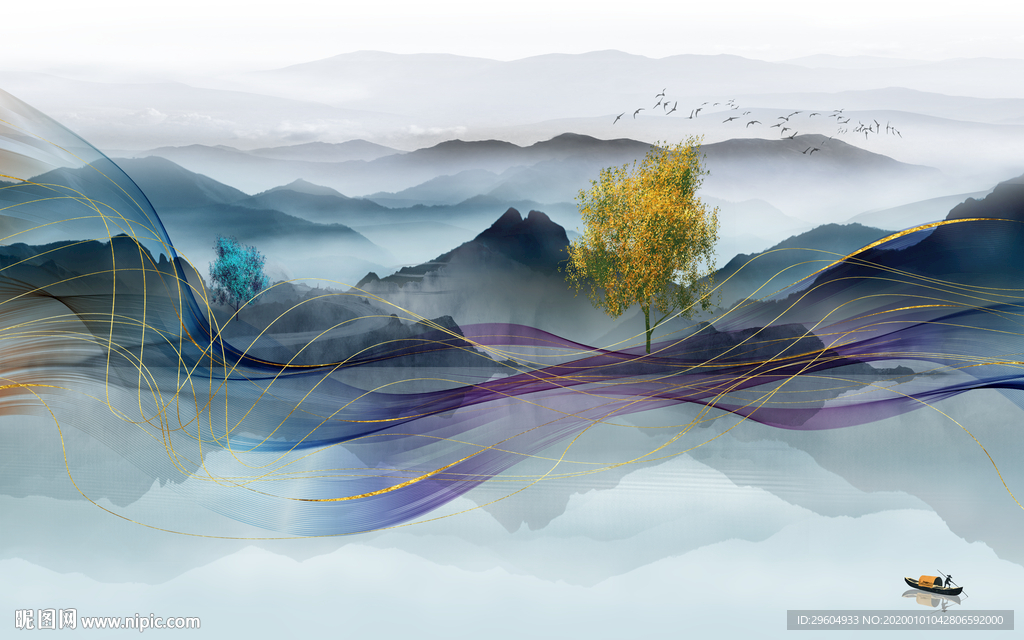 高清 山水意境国画 TIF分层