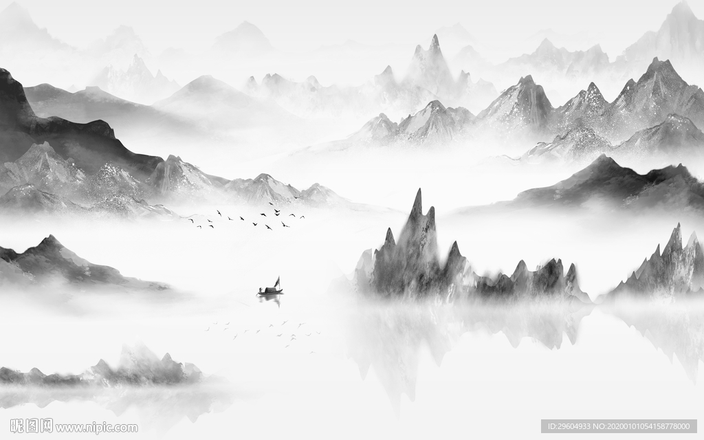 中式山水高清墙画 TIF分层