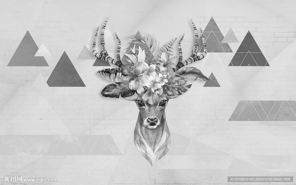 鹿头 简欧 装饰画 TIF分层