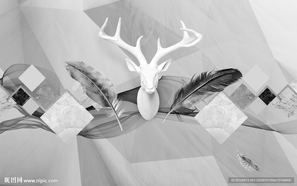 白鹿头简欧 装饰画 TIF分层