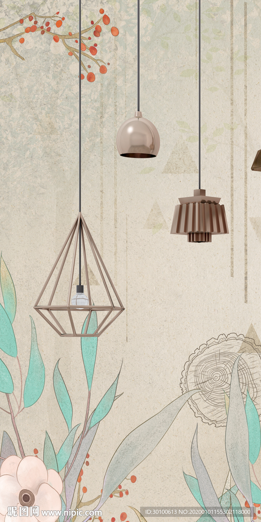电灯叶子玄关挂画 TIF分层
