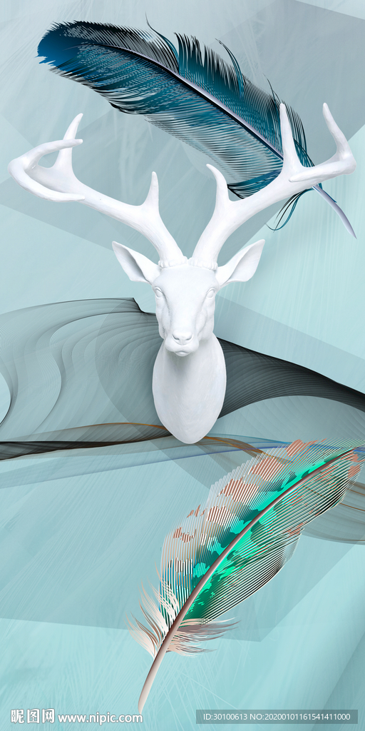 白鹿头玄关挂画 TIF分层