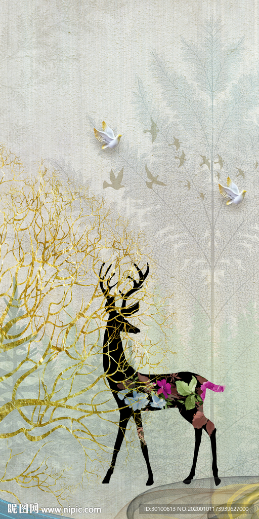 简约麋鹿玄关挂画 TIF分层