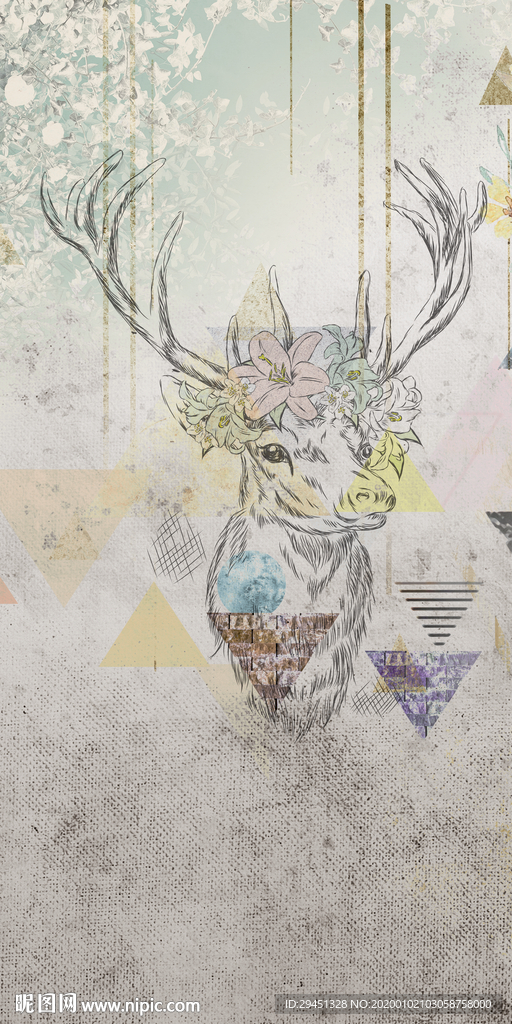 鹿头玄关新装饰画 TIF分层