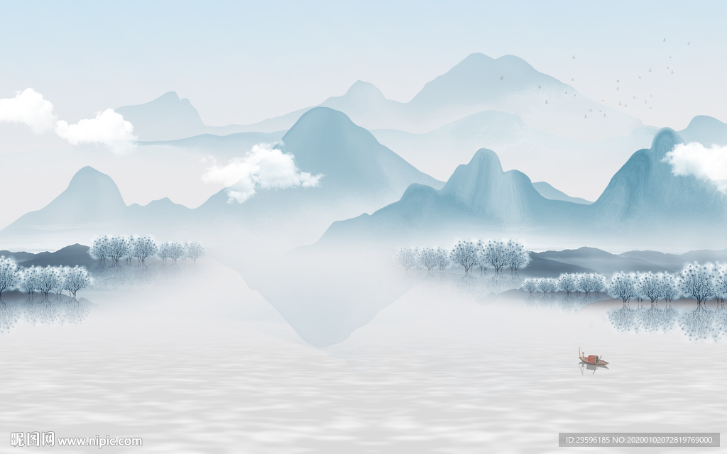 蓝色爆款新山水画 TIF分层