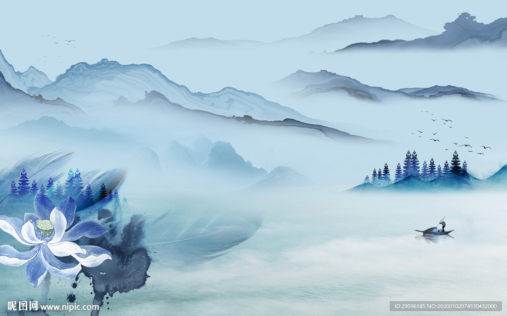 现代 高清新山水画 TIF分层