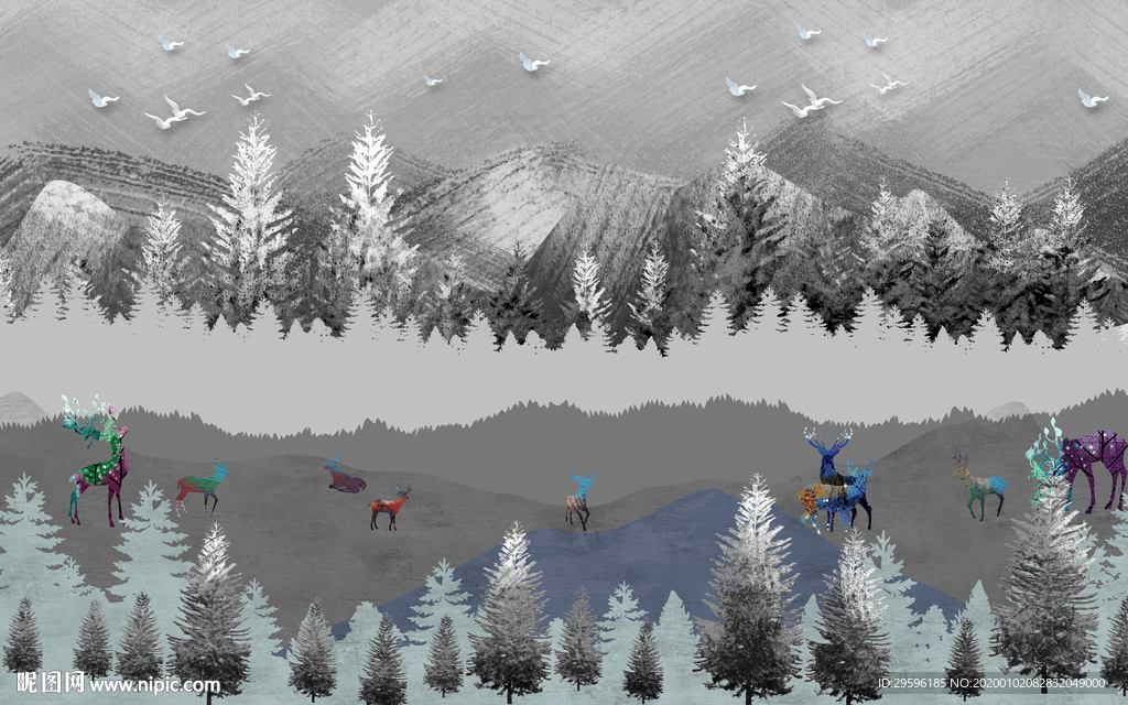 森林北欧新装饰画 TIF分层