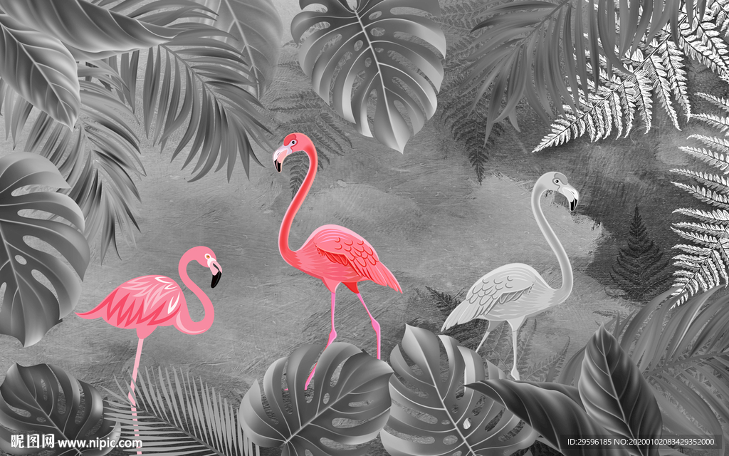 火烈鸟北欧新装饰画 TIF分层