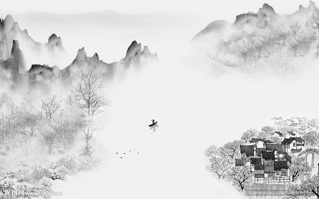 中国风爆款新山水画 TIF分层