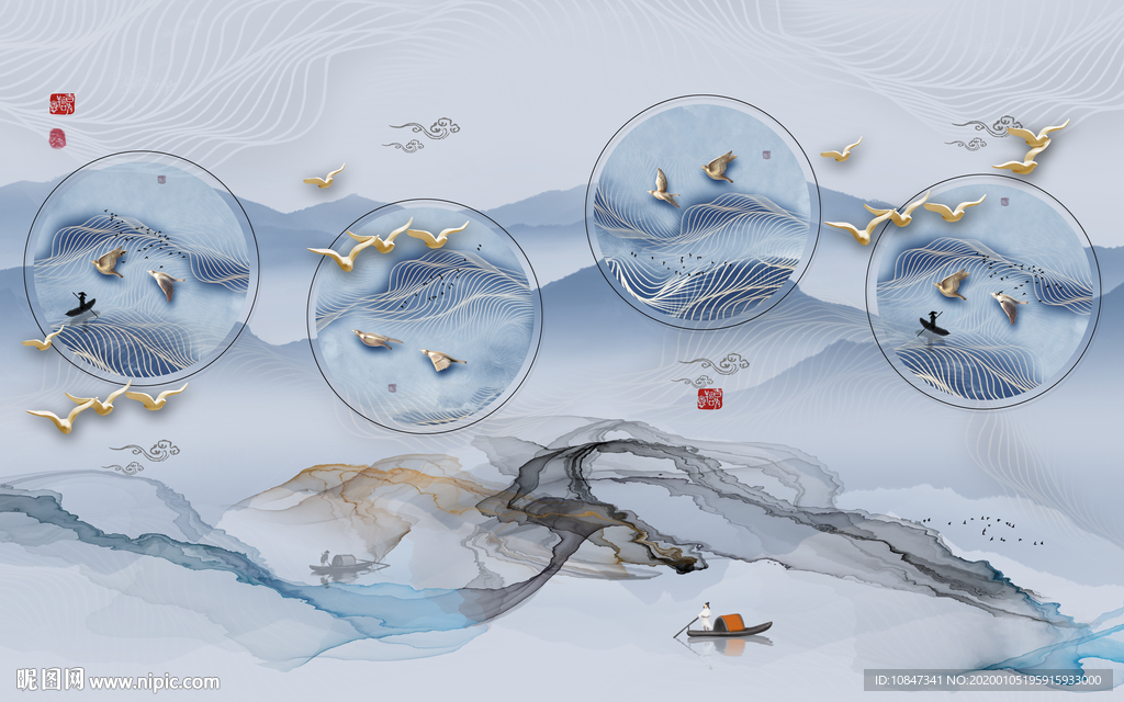 中式 山水画新款画 TIF分层