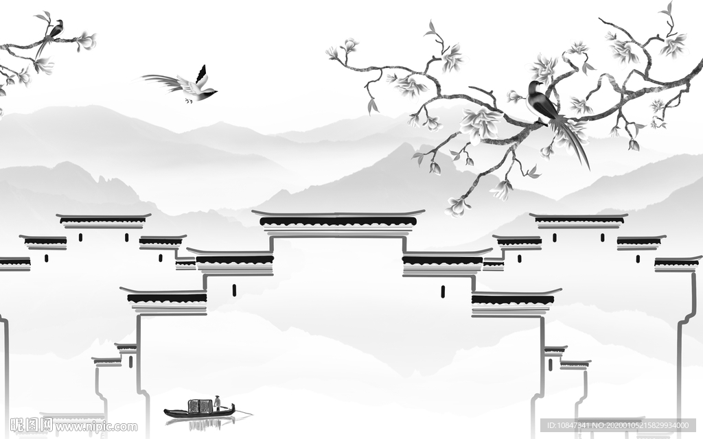 徽派山水画高档画 TIF分层