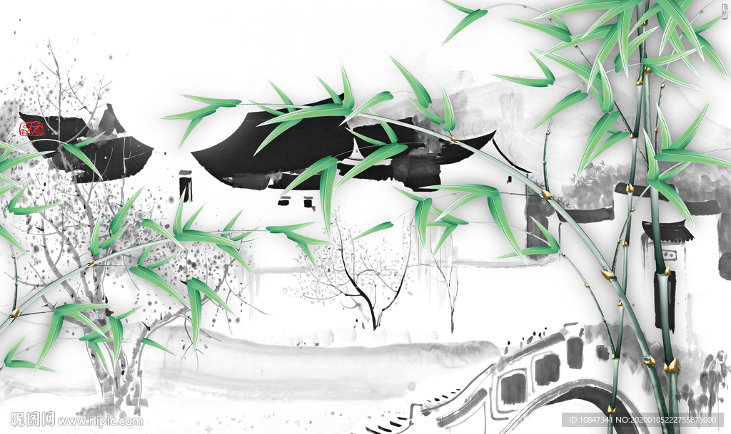 江南山水画高档画 TIF分层