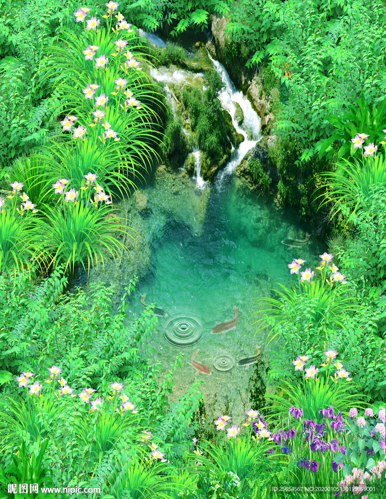 草地小溪3D地板地贴