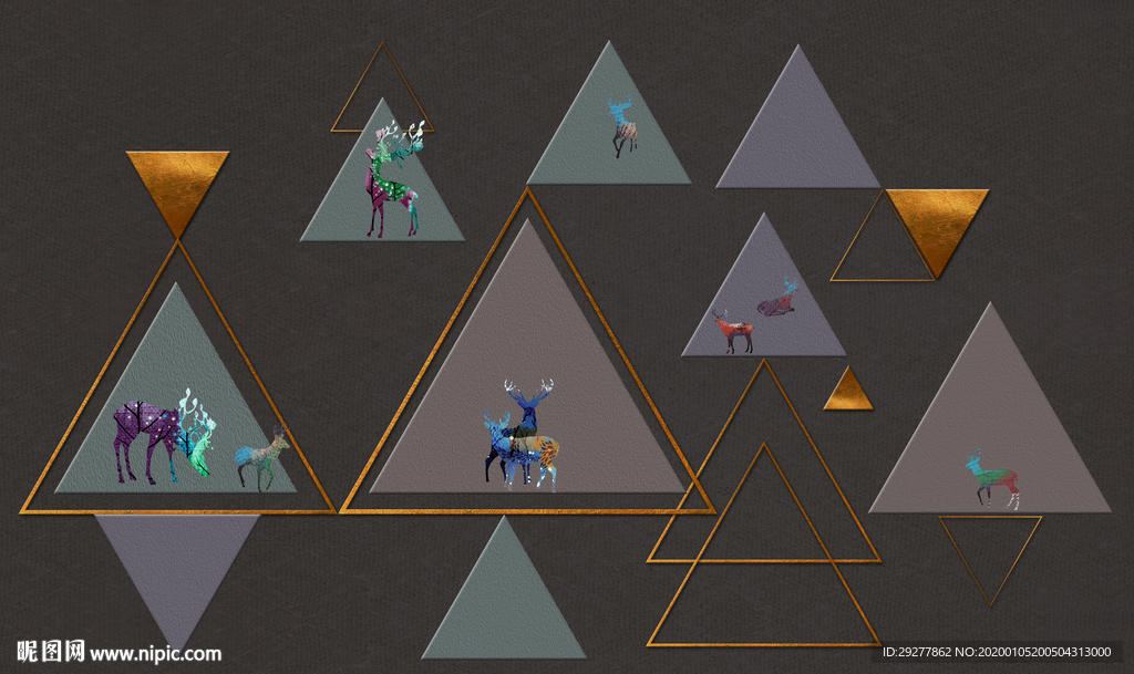 麋鹿几何小清新画 TIF分层