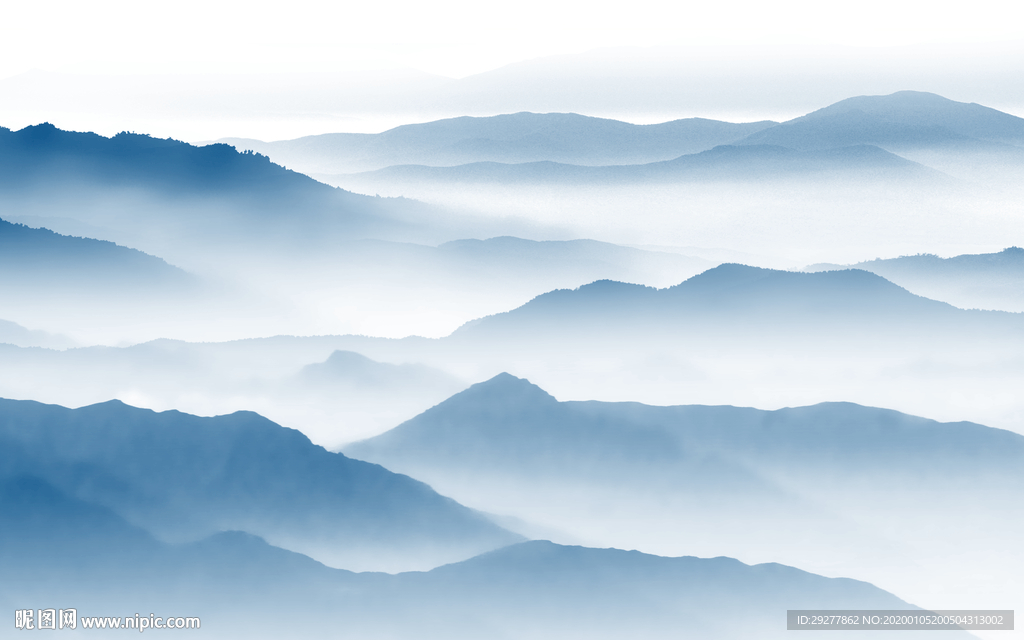 蓝色 中式山水新画 TIF分层