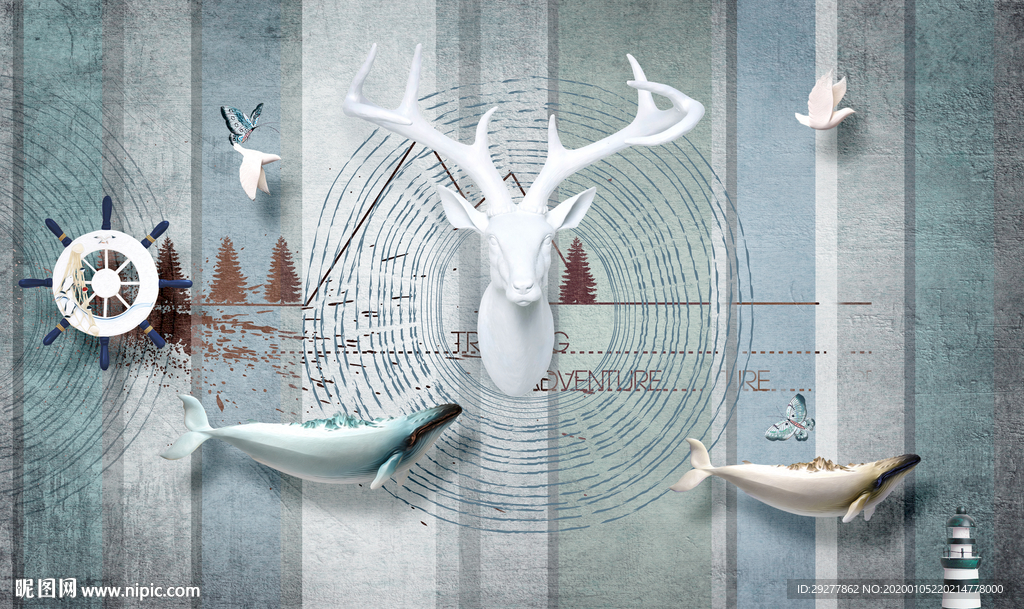 欧式麋鹿小清新画 TIF分层