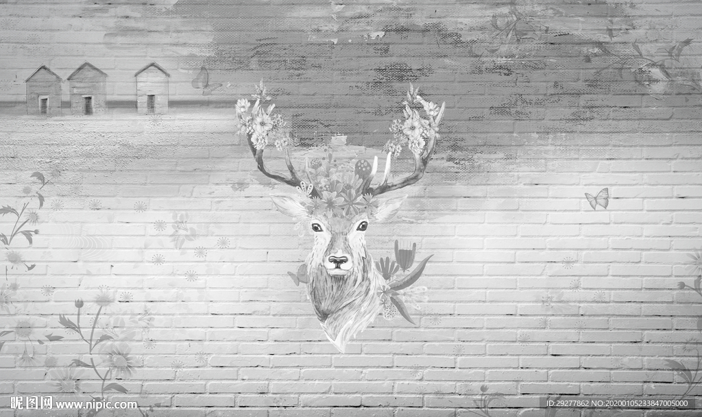 鹿头装饰小清新画 TIF分层