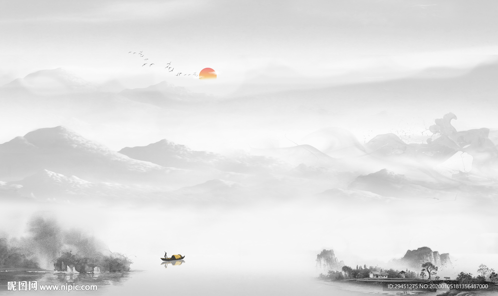 新中式意境新山水画 TIF分层