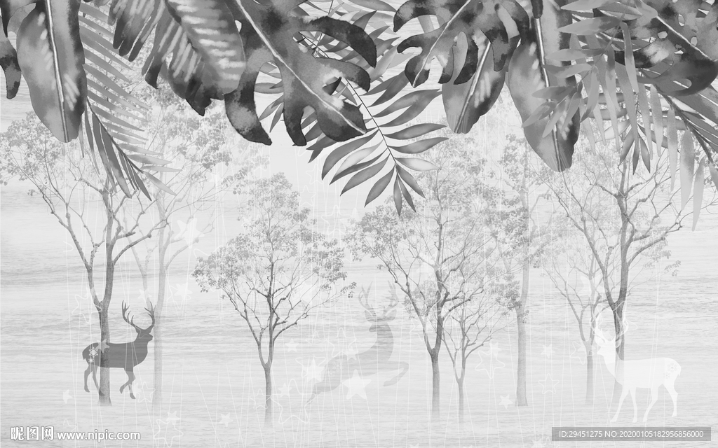 麋鹿欧式背景墙画 TIF分层