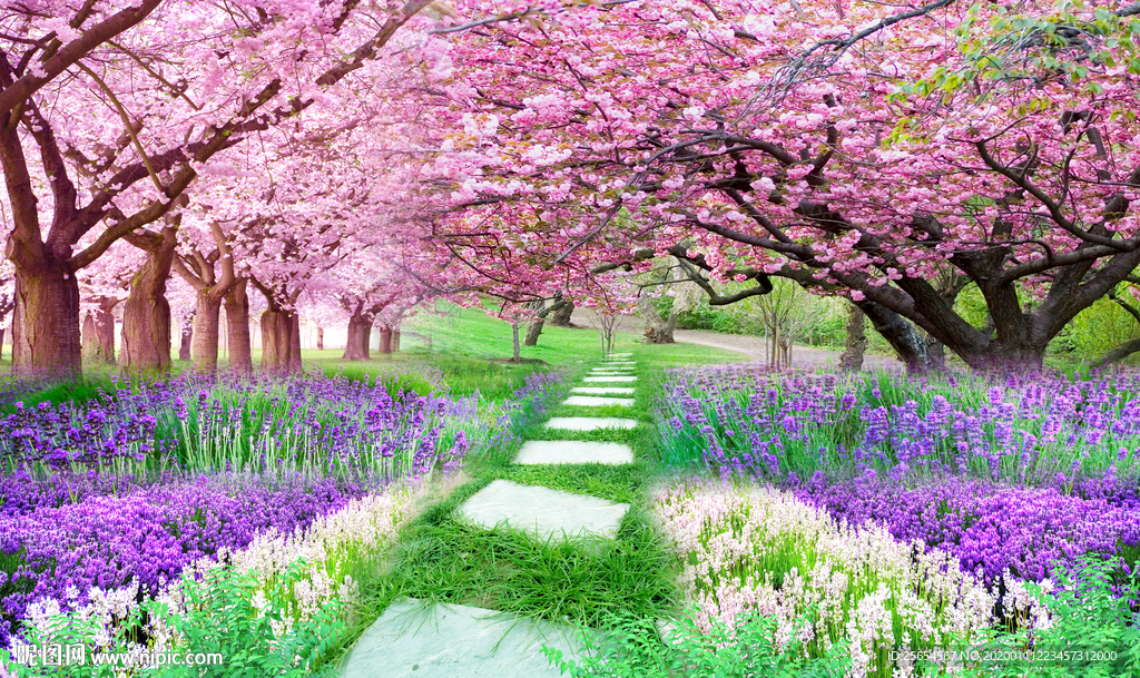 樱花树美丽鲜花客厅风景画背景墙