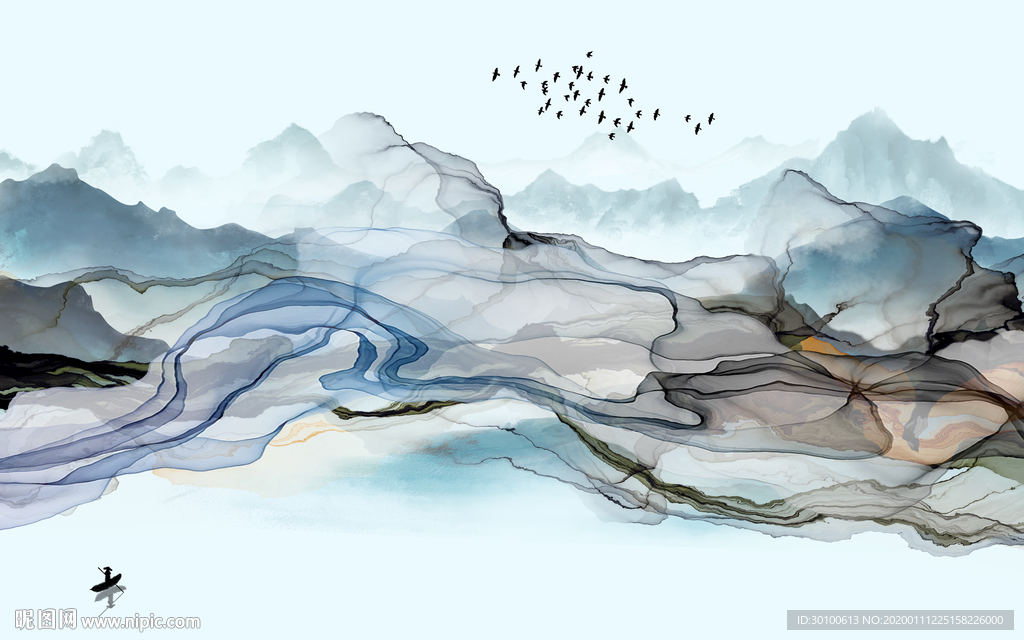 简约新现代山水画 TIF分层