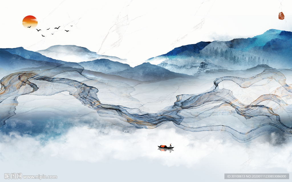 最新现代山水画 TIF分层